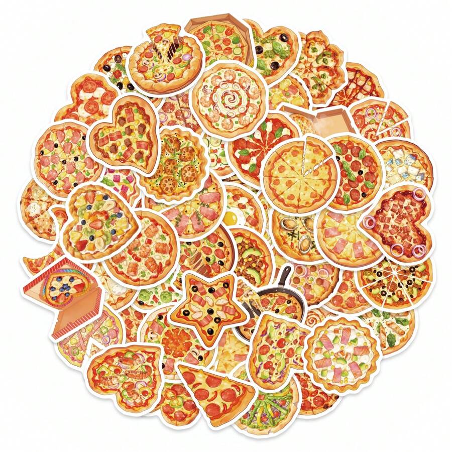 56张可爱卡通披萨贴纸，防水乙烯基食品主题贴纸，适用于成人、青少年、日记本、笔记本、笔记本电脑、水瓶、手机壳、吉他、滑板、行李箱、自行车、计划本、DIY工艺品等。 - 彩色 - 查看 1