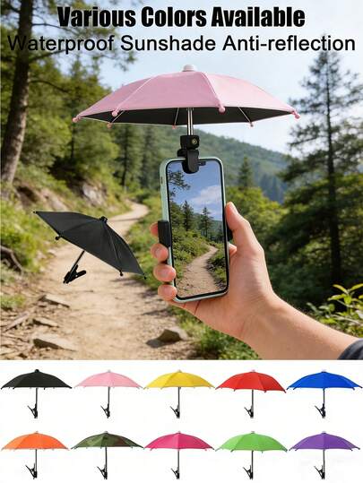 2 piezas/Set Mini parasol para teléfono con soporte de clip universal, parasol para teléfono para sombra solar con soporte de clip ajustable, parasol para teléfono celular, protector antirreflejo para teléfono, soporte para teléfono con parasol solar para exteriores, accesorios de viaje