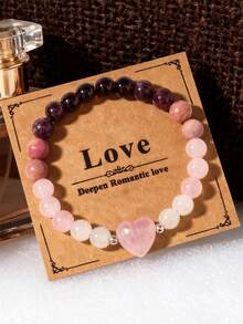 Summer Jewelry Bracelets For Women Pink Wedding Bracelet Beads Natural Stone Garnet Rose Quartz Heart Crystal Bangles Free Shipping Mother Day Teacher Gifts Burgundy Jewelry With Card - Baby Pink - View 6