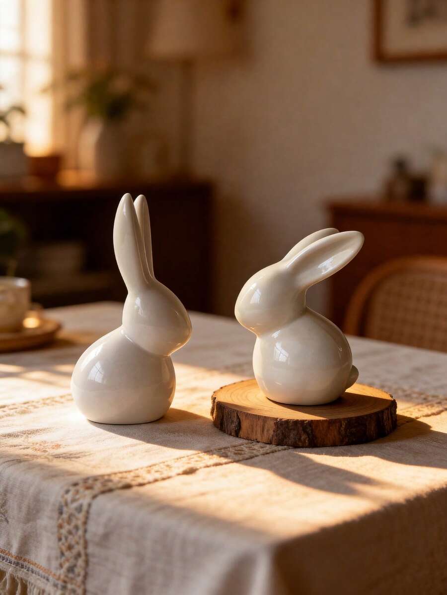 1 peça de coelho de cerâmica - Estilo minimalista e fofo, ideal para decoração de Páscoa, decoração de mesa, decoração de aparador na entrada da sala de estar, decoração de festas de fim de ano, presente perfeito - Multicolorido - Ver 1