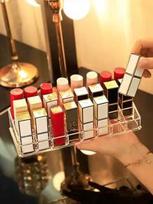 1pc Transparent Lipstick Storage Box, Dust-Proof Cosmetic Organizer, Large Capacity Lipstick Display Stand, Vanity Countertop Organizer - Multicolor - View 2
