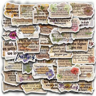 50pcs/4sheets Islamic Inspired Stickers, Suitable For Decorating Diaries And Planners, Vintage Ramadan Faith Stickers, Daily Reminder, Religious Scrapbooking Supplies, Eid And Ramadan Gift Decor