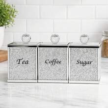 Tea Coffee Sugar Canisters Set, Glass Crushed Diamond Crystal Filled Storage Jars With Lids, Reusable Tea Coffee Sugar Containers For Kitchen Countertop, Home Decor & Gift - 銀色 - 查看 1