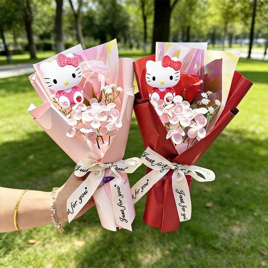 三丽鸥仿真花束，Hello Kitty玫瑰花束，Hello Kitty仿真玫瑰花，新年礼物，Hello Kitty玫瑰花束，纪念品，Hello Kitty情人节礼物，圣诞礼物，适合作为送给好朋友的生日礼物 - 彩色 - 查看 1