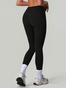 Women's High Waist Tummy Control Yoga Pants, Squat Proof Workout Leggings With Pockets - Black - View 9