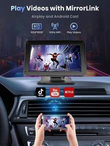7英寸无线Apple CarPlay和Android Auto播放器,触摸屏蓝牙免提/屏幕镜像/导航/语音控制/TF卡/AUX输入,适用于轿车、卡车、SUV - A - 查看 3