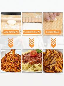 9Pcs Wooden Pasta Making Kit With 3 Size Threaded Rolling Pins, Long Rolling Pin, Rotatable Pasta Drying Rack, Gnocchi Board, Dough Cutter, Wheel Cutter, 2 Stamps - View 7