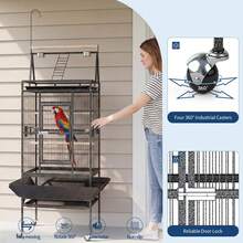 strundghti Parrot Cage, 82inch Rolling Bird Cage, Spacious Flight Bird Cage, With Feed Bowls, Playground And Rope Perch, For Parakeets, Cockatiels, Conures - màu đen - Xem 4