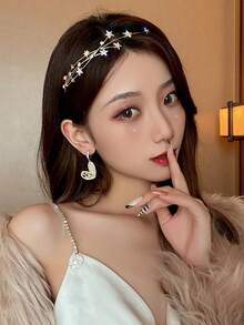1件水钻合金星星新娘发箍，装饰发饰，优雅婚礼发饰，女士及女孩美妆家居发饰 - 彩色 - 查看 2