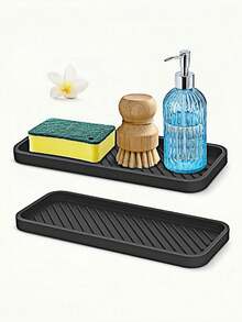 1 PieceSilicone Kitchen Sink Caddy Tray For Sponge, Soap Dispenser & Bathroom Storage, Versatile Countertop Organizer - Multicolor - View 1