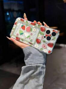 Strawberry Painted Transparent Card Holder Multifunctional Card Wallet With Wrist Strap, Thick Anti-Drop Phone Protective Case Compatible With IPhone 17/17Pro/17ProMax, 16/11/16Pro/16Plus/16ProMax/16e, 15ProMax, 13/14/12/XS/XR/7G/8P, Galaxy 11/12Pro/12/12X/13Pro/14Pro/15Pro/X3pro, 10/9/Note9/12c/Note11pro/Note8Pro/9C/9a - Specification 8 (1 Piece) - View 5