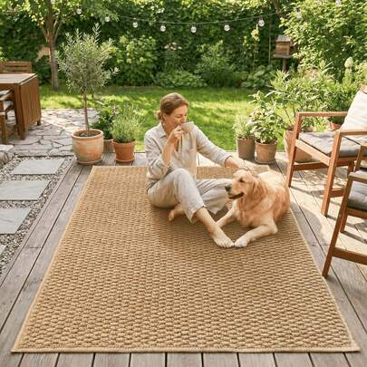 1pc Brown Faux Jute Outdoor Rug, Suitable For Backyard BBQ Area, Patio, Porch, Entryway, And Living Room, Pet-Friendly Easy Clean Doormat, Ideal For BBQ And Family Gatherings, Outdoor Garden Rug