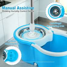 Spin Mop And Bucket With Wringer Set, 360° Spinning Mop Bucket System With 4 Microfiber Mop Replacement Heads And 50" Stainless Steel Adjustable Handle For Floor Cleaning - A - Xem 4