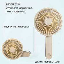 1 pieza Abanico plegable de mano con cordón, ventilador mini portátil recargable USB beige con 3 ajustes de velocidad, ventilador personal potente para escritorio para mujeres, hombres, hogar, oficina, maquillaje, viajes al aire libre, silencioso - Blanco - Ver 4