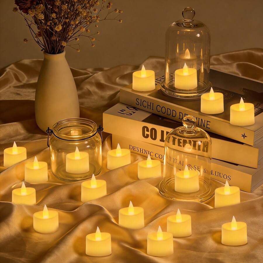 100 Pack Value Set LED Tea Lights, Ivory Flameless Battery Operated Candles, Flickering Fake Tealights For Wedding, Party, Home Decorations - 100 Pack - View 1