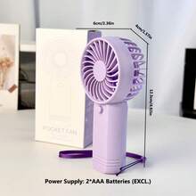 1pc Mini Handheld Fan, Powered By 2 AAA Batteries (Batteries Not Included), Comes With Lanyard. The Fan's Runtime Depends On The Battery Capacity. - Handheld - View 8