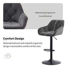 AINPECCA Bar Stools Set Of 2/4 Modern Height Adjustable Swivel Breakfast Bar Stools With Velvet Cushion Arms Backs Barstools For Home Counter Kitchen - Grey - View 7