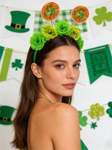 1pc Clover Rose Party ABS Plastic Cute 3D Flower Headband, St. Patrick's Day Green Headpiece - Multicolor - View 1
