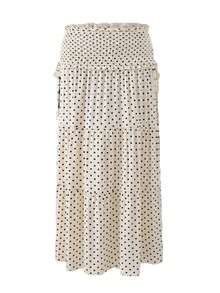 Women's Polka Dot Maxi Skirt Shirred Ruffle Textured Long Skirt High Waisted Boho Flowy Maxi Long Skirts Going Out - Ivory - View 5