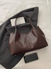 新款柔软皮革大容量手提包，适合课堂通勤，独特设计单肩腋下包 - 咖啡棕 - 查看 6