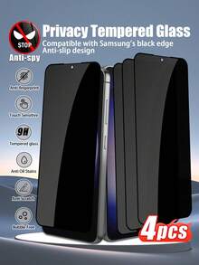 4pcs Tempered Glass Privacy Screen Protector, Compatible With Galaxy A14 5G/A15/A23/A34/A35/A54/S23 FE/A55/Galaxy S21/S22/S23/S24 Ultra/S25 Ultra, Easy To Install, Anti-Collision, Anti-Fingerprint, Anti-Scratch - Black - View 56