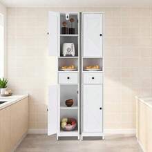 Organización óptima para cualquier estancia - Mueble de baño alto y estrecho 170 cm - Estantes regulables, cajón, puertas dobles, ideal para espacios pequeños - Resistente al agua - Color blanco - Blanco - Ver 5