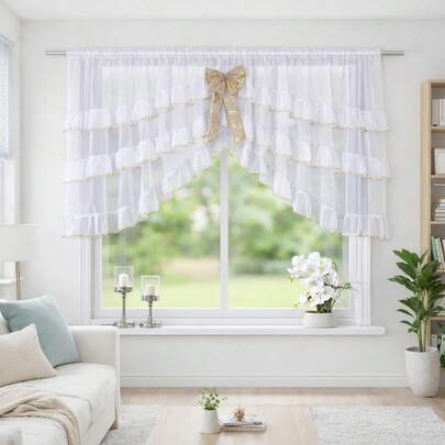 1 Stück, luxuriöse goldene Pailletten-Stickerei Vorhänge, glitzernder schimmernder Bogenschleier, kurze Fensterbehandlung für Hochzeitshintergrund, Party-Dekoration & Wohnzimmer, Gardinenband