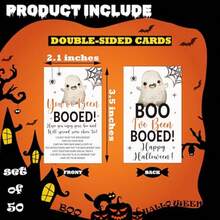 50 Pcs Halloween Game Cards You've Been Booed Boo Basket Stuffers For Friends Family Cute Ghost Spooky Card For Him Or Her Boo Greeting Cards Happy Halloween Party Supplies -01 - 如圖所示 - 查看 2
