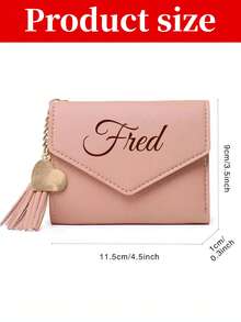 Cartera personalizada con nombre – Cuenta con múltiples ranuras para tarjetas, ventana para foto, compartimento para billetes y una borla de cadena dorada con dije de corazón. - Multicolor - Ver 9