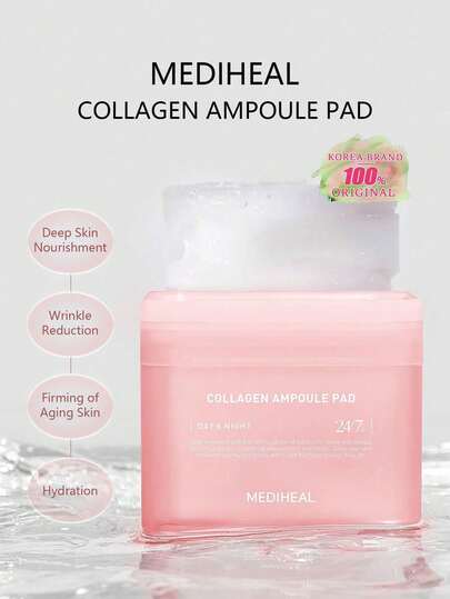 Mediheal 100pcs/170ml/5.74fl Oz Collagen Ampoule Cotton Pads, Lightweight Transparent Milky White Quilted Cotton, Moisturizing, Elastic Layer, 10-Second Absorption, Zero Residue, Hygienic Sealed, After-Sun Care, Gym Bag Essential, Makeup Primer, Sleep Mask Alternative, Korean Cosmetics
