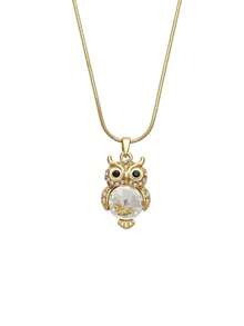 1pc Women's Luxury Gold Tone Cubic Zirconia Owl Pendant Necklace With Large Clear Crystal, Cute Animal Charm Snake Chain Jewelry Gift For Party & Daily Wear - Yellow Gold - View 5