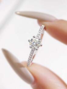 1pc 0.4 Carat Minimalist Single Diamond Micro-Pave Ring, 925 Sterling Silver Delicate Sparkling Ring, Promise Ring, Anniversary Ring, Jewelry Gift For Women, Valentine's Day Gift - Solitaire Moissanite Ring - View 5