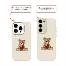 1pc TPU Material Cute Healing Hugging Heart Bear Pattern Phone Case Compatible With Iphone 17 Pro Max/17/16 Pro Max/15/13/12/11, S20 FE/A15/S24/A55, Note 11/Note 12/Note 13 Pro, Full Coverage Anti-Drop Soft Protective Phone Case - White - View 7