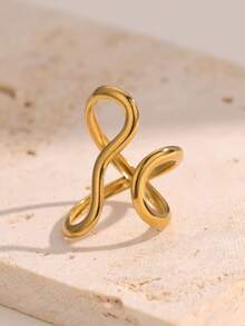 1pc Fashionable INS Personalized Exaggerated Niche Minimalist Chic Versatile High-Quality Plated Stainless Steel Asymmetrical Geometric Line Open Ring, Suitable For Women's Daily, Party, And Date Wear - Open Ring - View 2