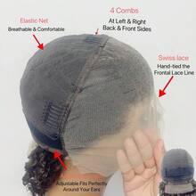 13x4蕾丝前额假发，真人发，180%密度，无胶深波浪/水波纹波波头，打造婴儿发际线和蓬松感，湿润波浪造型 - Natural Black - 查看 5