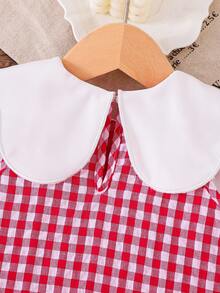 Baby Girl Summer Dress, Red & White Plaid, Strawberry Embroidery, Ruffle Collar, Sweet & Cute Outfit - Red - View 7