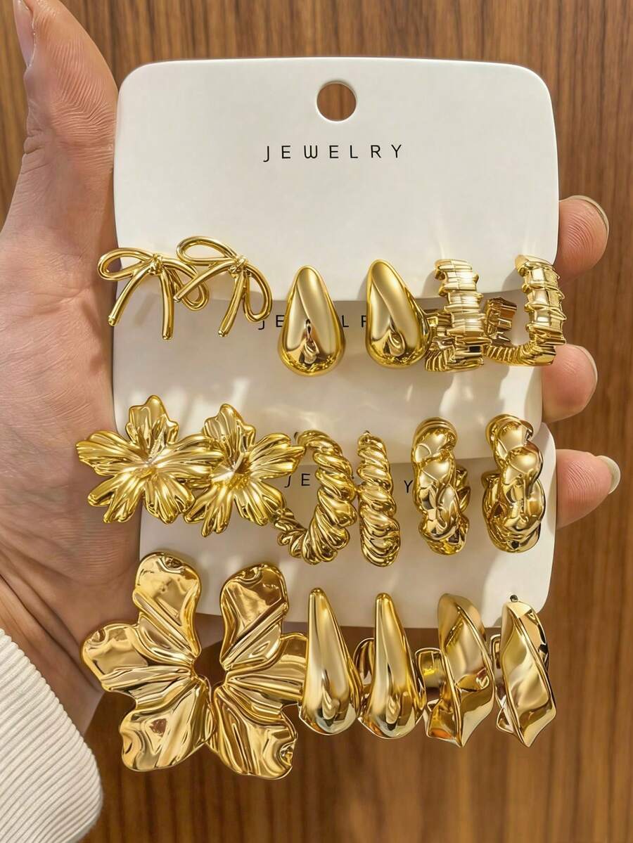 6-18件新款时尚CCB耳环，适合全年日常佩戴 - 彩色 - 查看 1