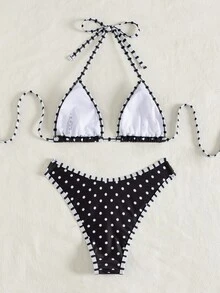 PEPPERMOLLY Bộ 2 món bikini đen trắng gợi cảm và thời trang dành cho nữ, thích hợp mặc đi biển mùa hè hoặc đi nghỉ mát. - màu đen - Xem 2