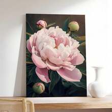 1pc, Pink Peony Canvas Wall Art Large Flower Poster Prints Botanical Painting With Frame For Living Room Bedroom Decor Elegant Floral Wall Art Modern Nature Picture Aesthetic Office Hanging Decor Gift For Her Mother's Day Valentine's Day Artwork Realistic Petals Bloom Home Interior Decorations - 海報 - 查看 1