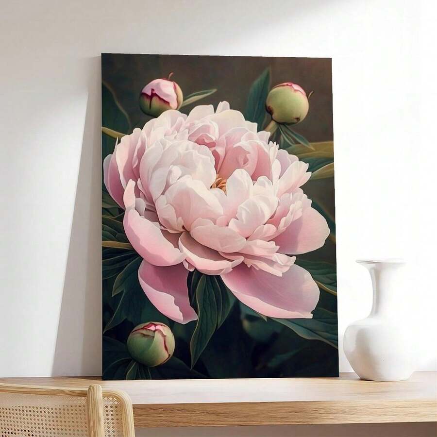 1pc, Pink Peony Canvas Wall Art Large Flower Poster Prints Botanical Painting With Frame For Living Room Bedroom Decor Elegant Floral Wall Art Modern Nature Picture Aesthetic Office Hanging Decor Gift For Her Mother's Day Valentine's Day Artwork Realistic Petals Bloom Home Interior Decorations - 海報 - 查看 1
