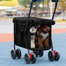 Foldable Dog Stroller 4 Wheels - Sturdy Pet Stroller With Breathable Mesh Windows For Dogs Up To 44lbs - Black - View 5