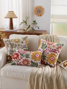 1pc Modern Floral Embroidered Throw Pillow Cover, Suitable For Indoor Decor, All Season Cushion Cover, Pillow Insert Not Included - Multicolor - View 6