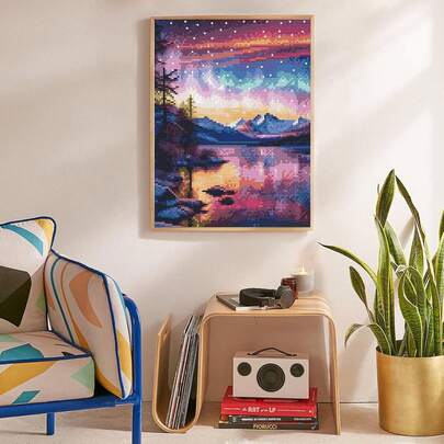 1 set Kit de peinture de diamant, série de paysages DIY 5D Peinture de diamant du lac étoilé, convient aux débutants, paysage de rêve DIY peinture complète de point de diamant, convient à la décoration murale de la maison, taille : 30x40 cm / 11,81x15,75 pouces, sans cadre