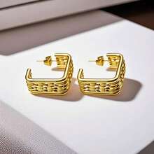 High-Quality Stainless Steel Women Hoop Earrings,Hypoallergenic 316L Ear Post,Anti-Fading Vacuum 18K Gold Plated Anti-Wear, Charming Fashionable Designer Unique Shapes Unisex Jewelry Earrings For Daily Wear Festival Vacation Parties - Gold - View 2