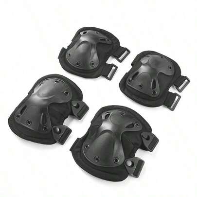 1pc/4pcs Outdoor Sports Protective Gear, Including Motorcycle Protective Clothing, Knee & Elbow Pads, Simulated CS Equipment, Suitable For Cycling, Roller Skating, Hiking, Climbing, Skiing, Ice Skating, Indoor Sports And Various Outdoor Tactical Activities. (Ice Claws May Have Some Surface Abrasions, But They Do Not Affect The Usage)