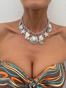 1pc Ocean Vacation Style Shell & Starfish Pendant Necklace, Elegant Luxurious Holiday/Travel, Casual Daily, Party, Date, Women's Festival Birthday Versatile Jewelry Gift - Necklace - View 2