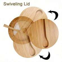 Bamboo Seasoning Box With Spoon Rotating Cover Bamboo Seasoning Pot Magnetic Suction Seasoning Pot Single Cell Salt Box, Food, Kitchen, Cooking, Seasoning, Spice, Party, Travel, Kitchen Items, Kitchen Tools, Kitchen Things. - Gold - View 4