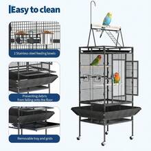strundghti Parrot Cage, 82inch Rolling Bird Cage, Spacious Flight Bird Cage, With Feed Bowls, Playground And Rope Perch, For Parakeets, Cockatiels, Conures - màu đen - Xem 6