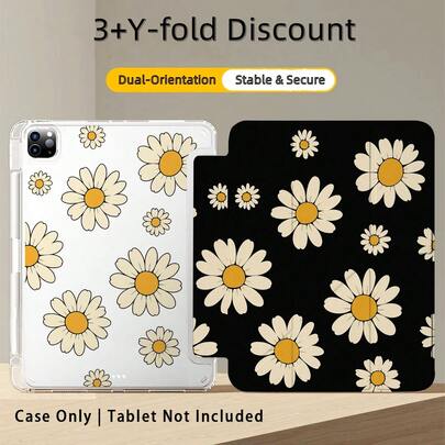 1pc 3+Y-Fold Tablet Case, Floral Pattern, Multiple Support Methods, Compatible With Huawei MatePad SE 11", MatePad 11 Inch, MatePad Pro 12.2 2024, Honor Pad X9A 2025, Honor Pad 9, Honor Pad X9 Pro 2025, Pad 6, Pad SE 11", Pad 2 Pro 12", Pad 2 11", Galaxy