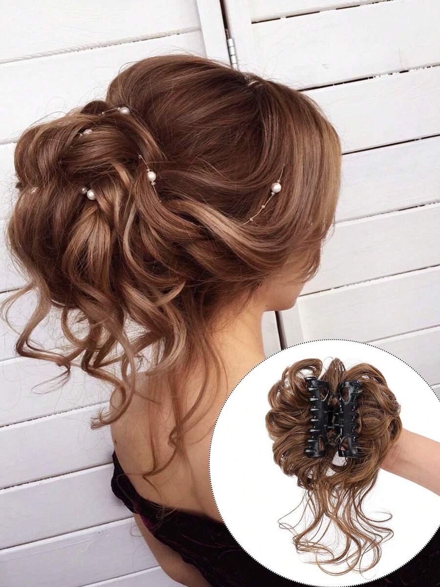 Clip para el cabello de moño desordenado para mujer, extensión de moño alto esponjoso con cabello rizado y ondulado con clips para el cabello